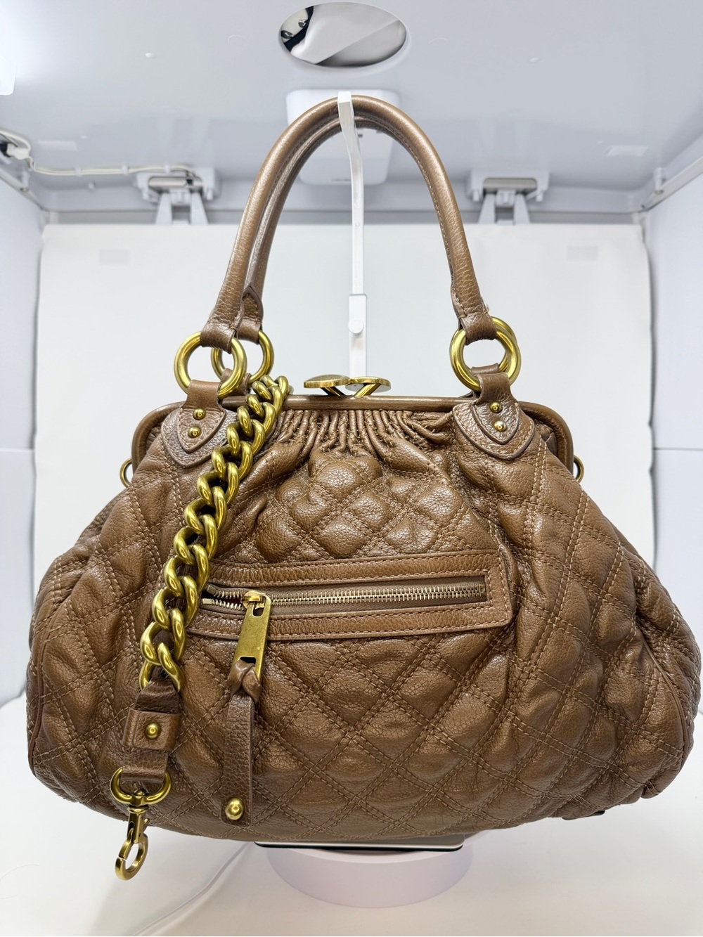 Marc Jacobs Stam Quilted Brown contrast stitch/maroon suede interior Fall 2005